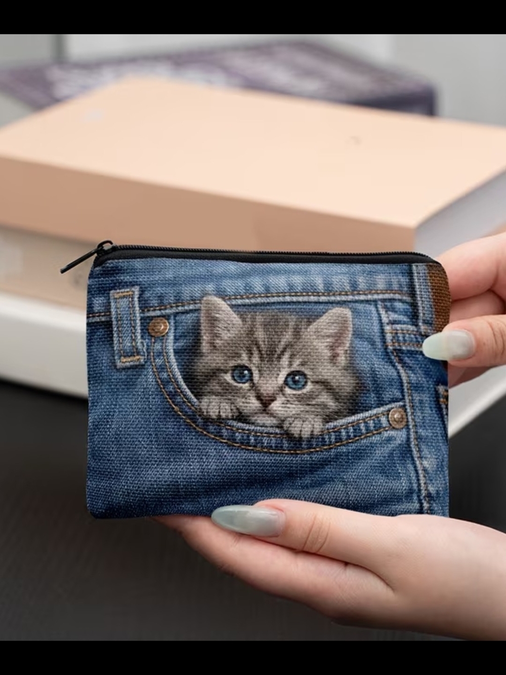 Cute Kitten Pocket Zipper Pouch - Blue